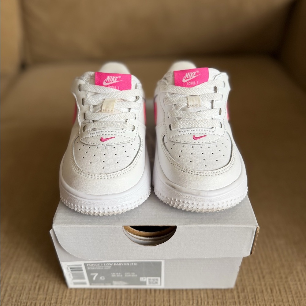 Nike Kids White Sneakers with Pink Accents